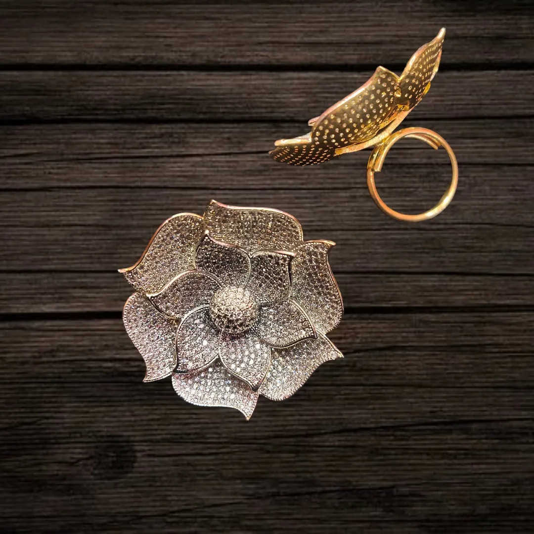 American Diamond Rose Flower Ring By Asp Fashion Jewellery