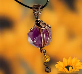 Amethyst Boho Pendant with Hanging Citrine