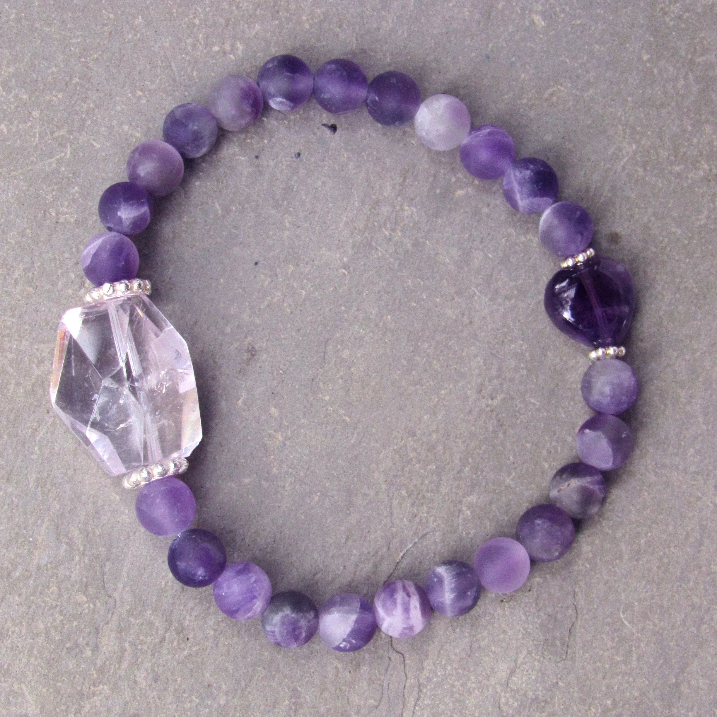 Amethyst Gemstones and Sterling Silver stretch Bracelet