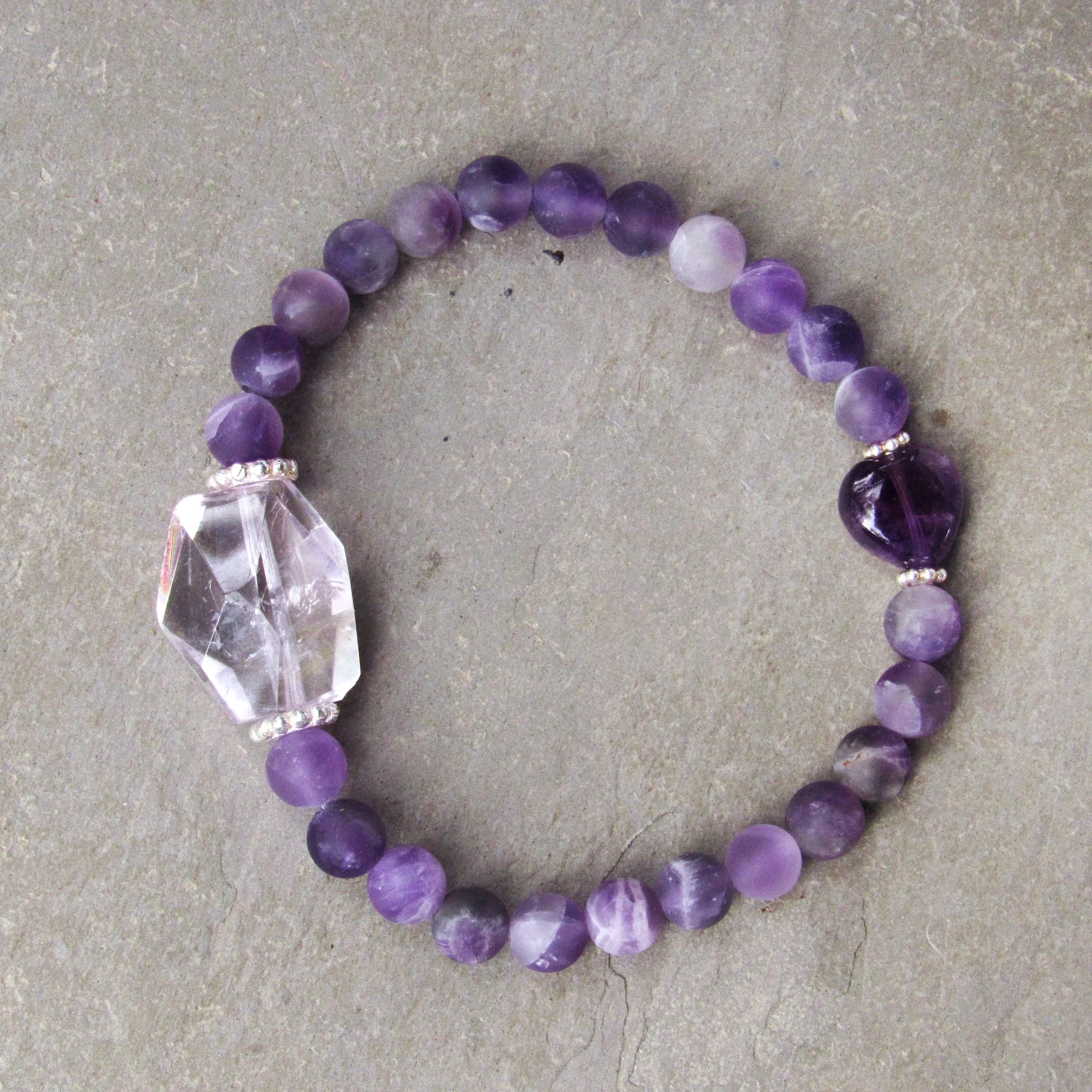 Amethyst Gemstones and Sterling Silver stretch Bracelet