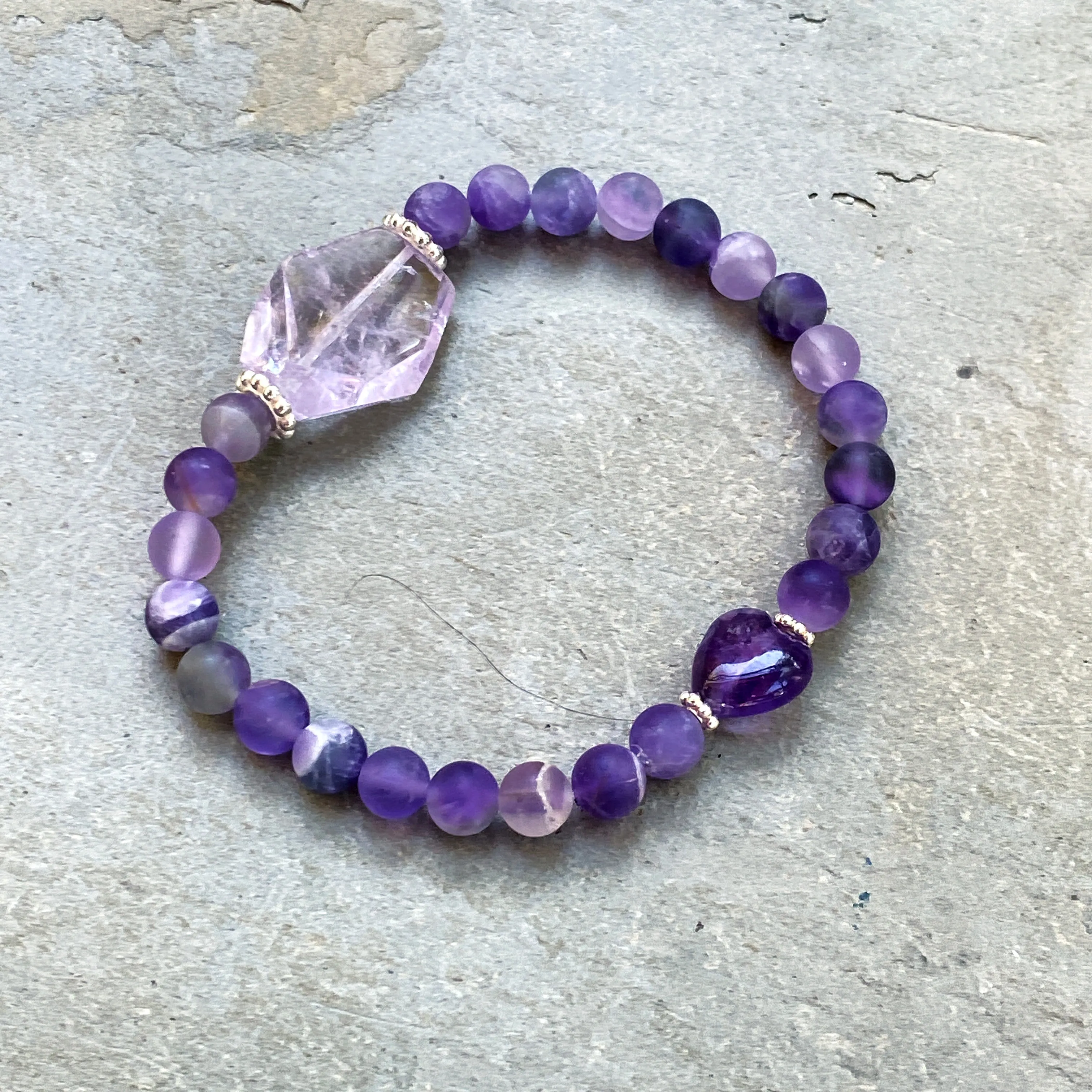 Amethyst Gemstones and Sterling Silver stretch Bracelet