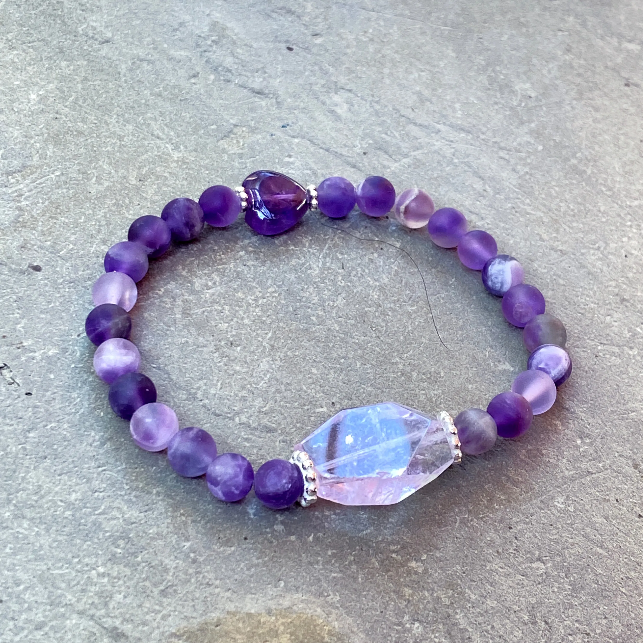 Amethyst Gemstones and Sterling Silver stretch Bracelet