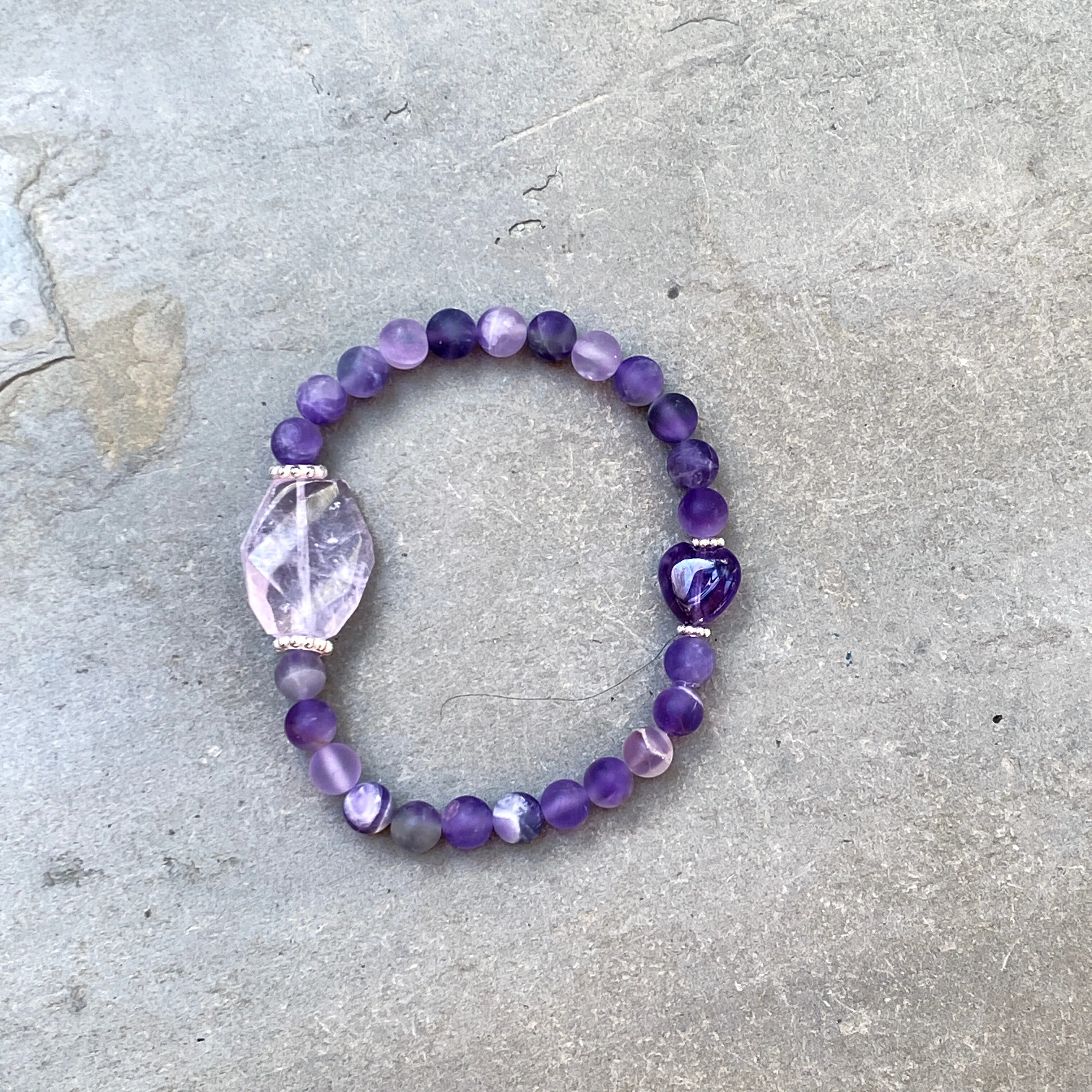 Amethyst Gemstones and Sterling Silver stretch Bracelet