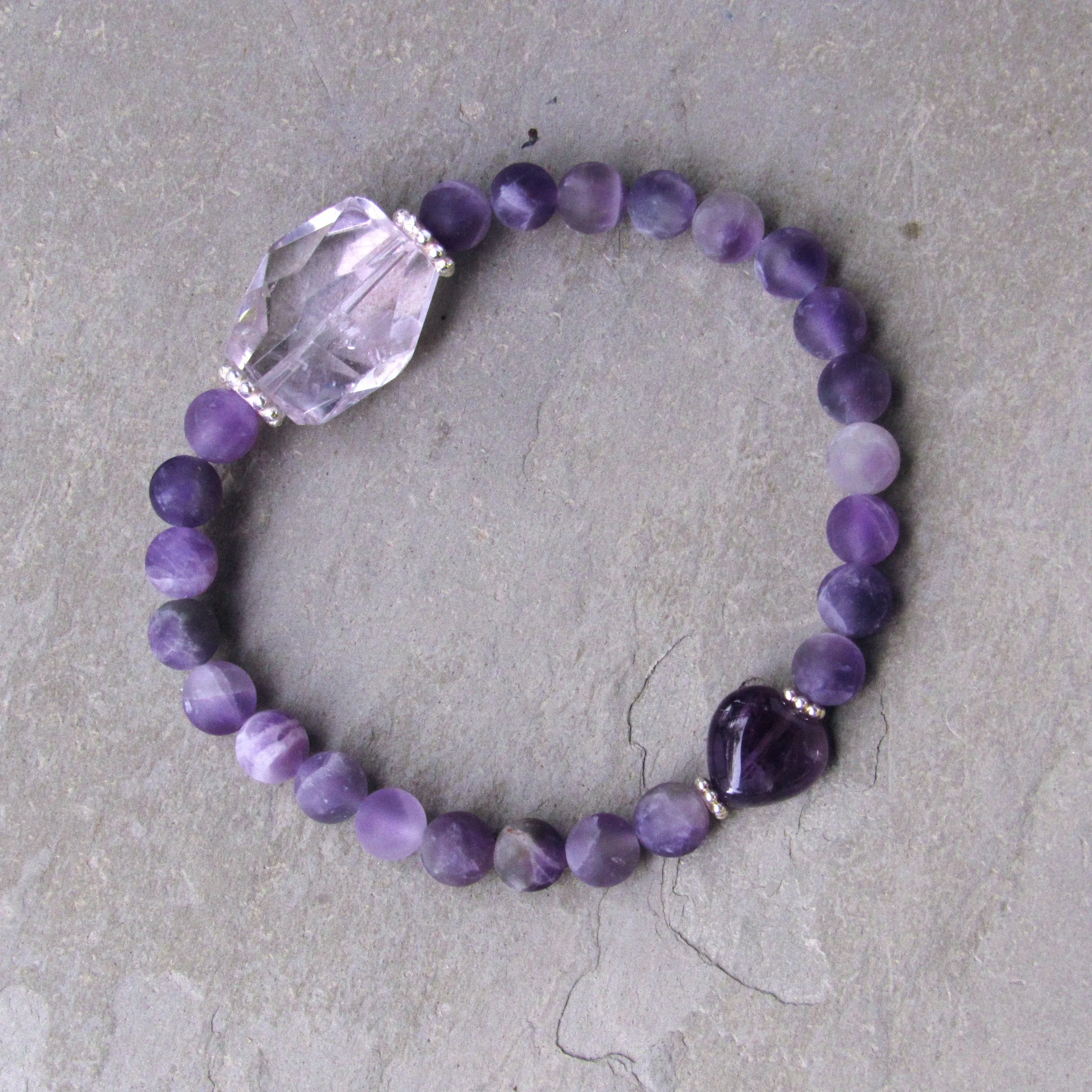 Amethyst Gemstones and Sterling Silver stretch Bracelet