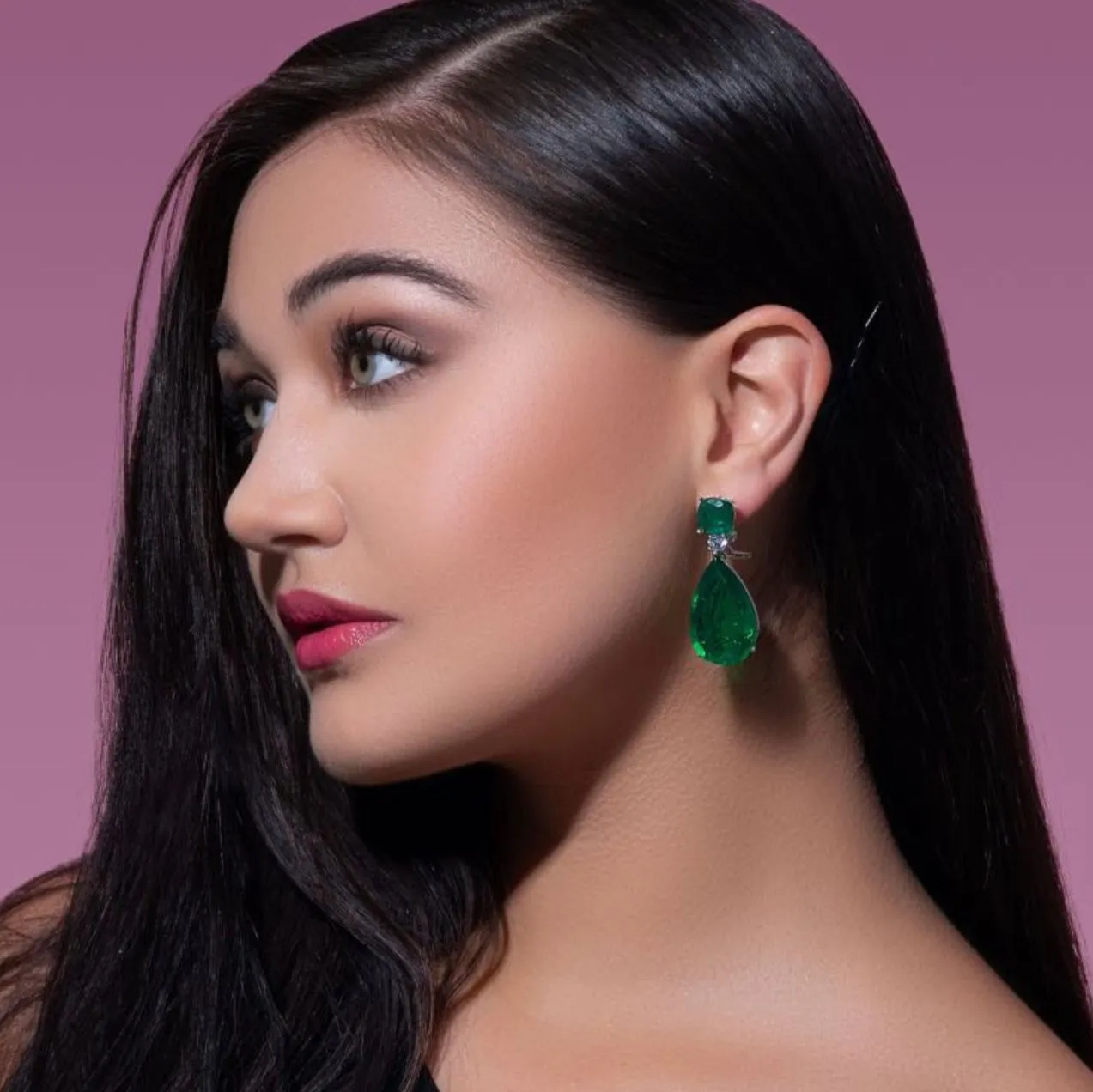 Angelina Statement Drop Earrings- Emerald Green- Jaipur Rose Gold Plated Luxury Designer Indian Jewelry