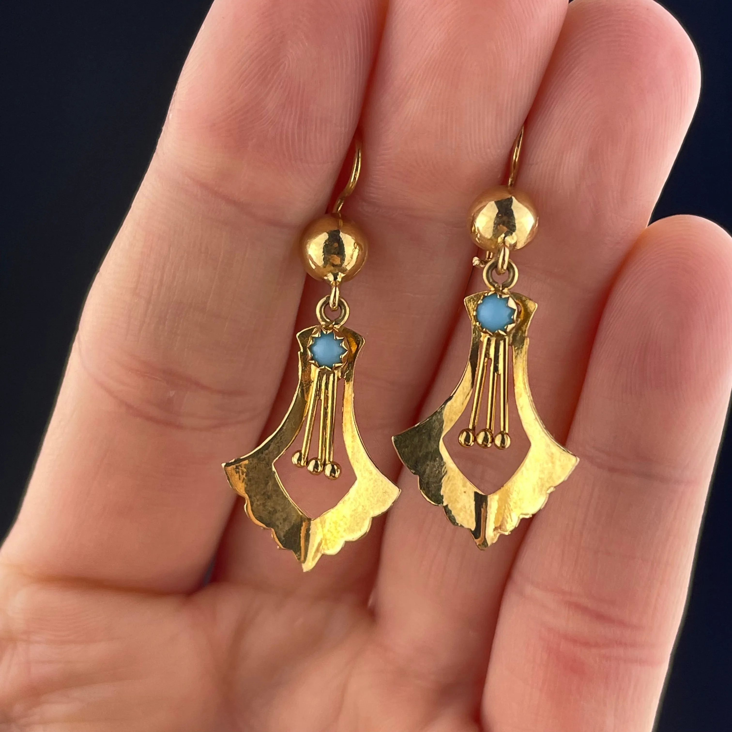 Antique 18K Gold Turquoise Dangle Earrings