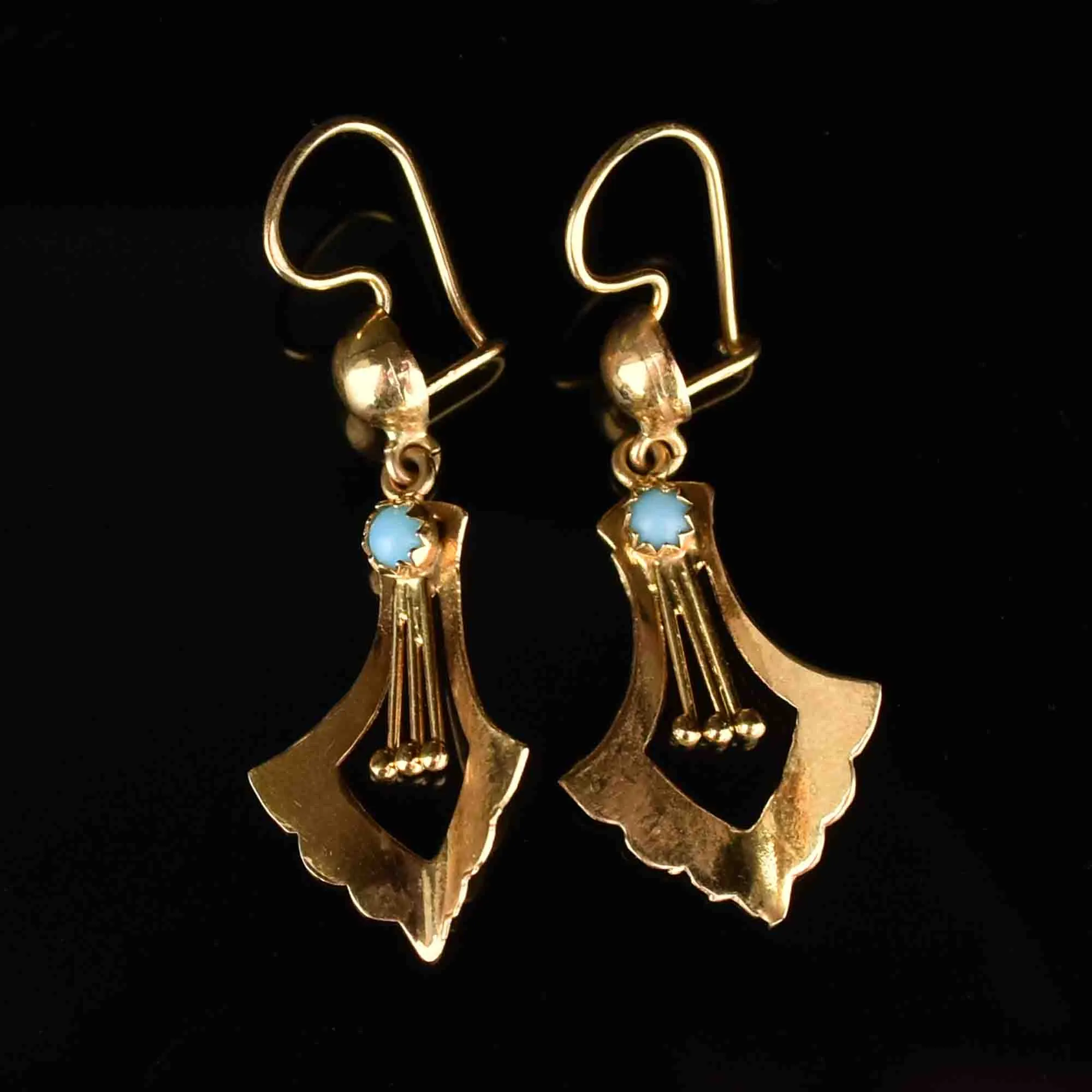 Antique 18K Gold Turquoise Dangle Earrings