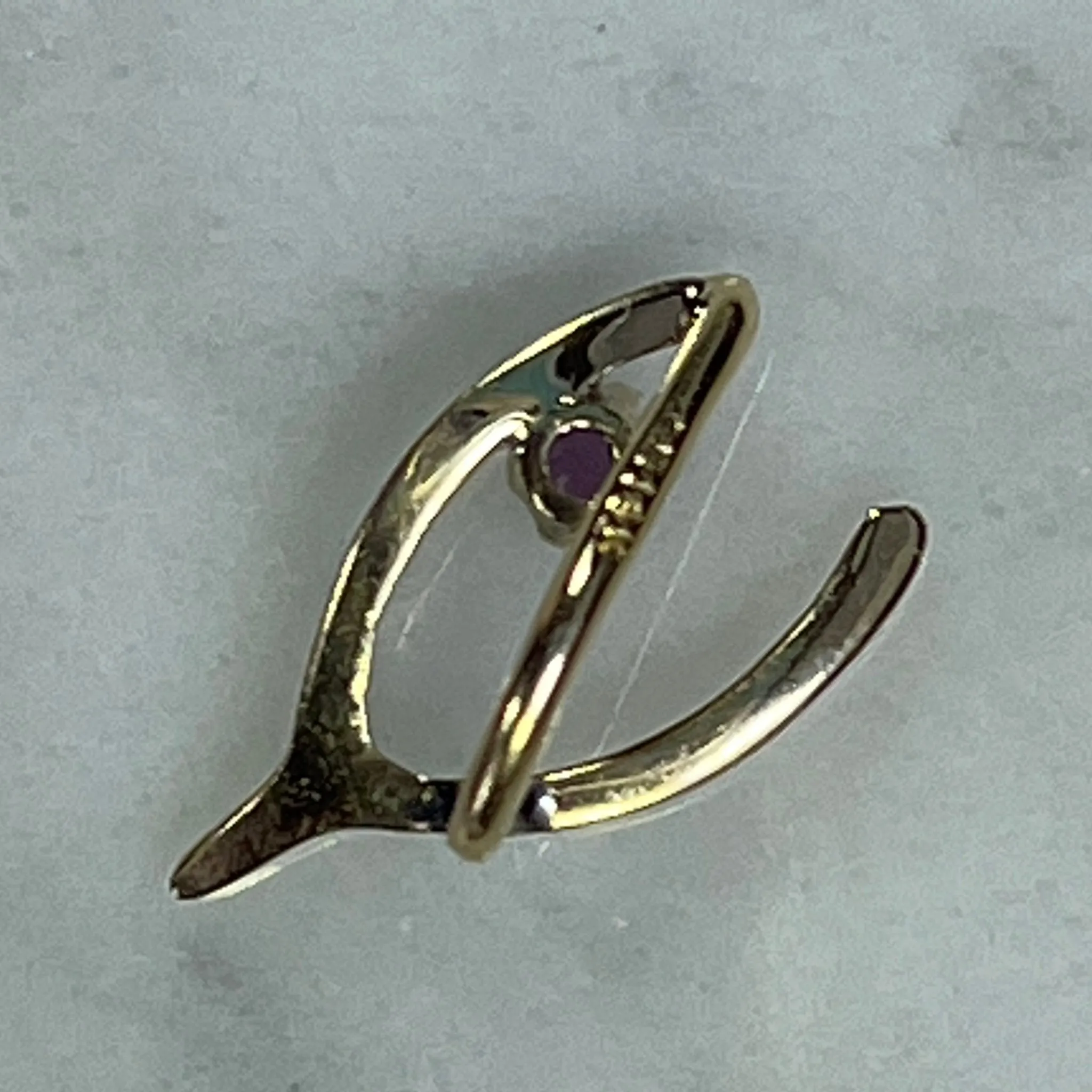 Antique Amethyst Wishbone Pendant in 14K Yellow Gold. Upcycled Repurposed Hatpin. January Birthstone.