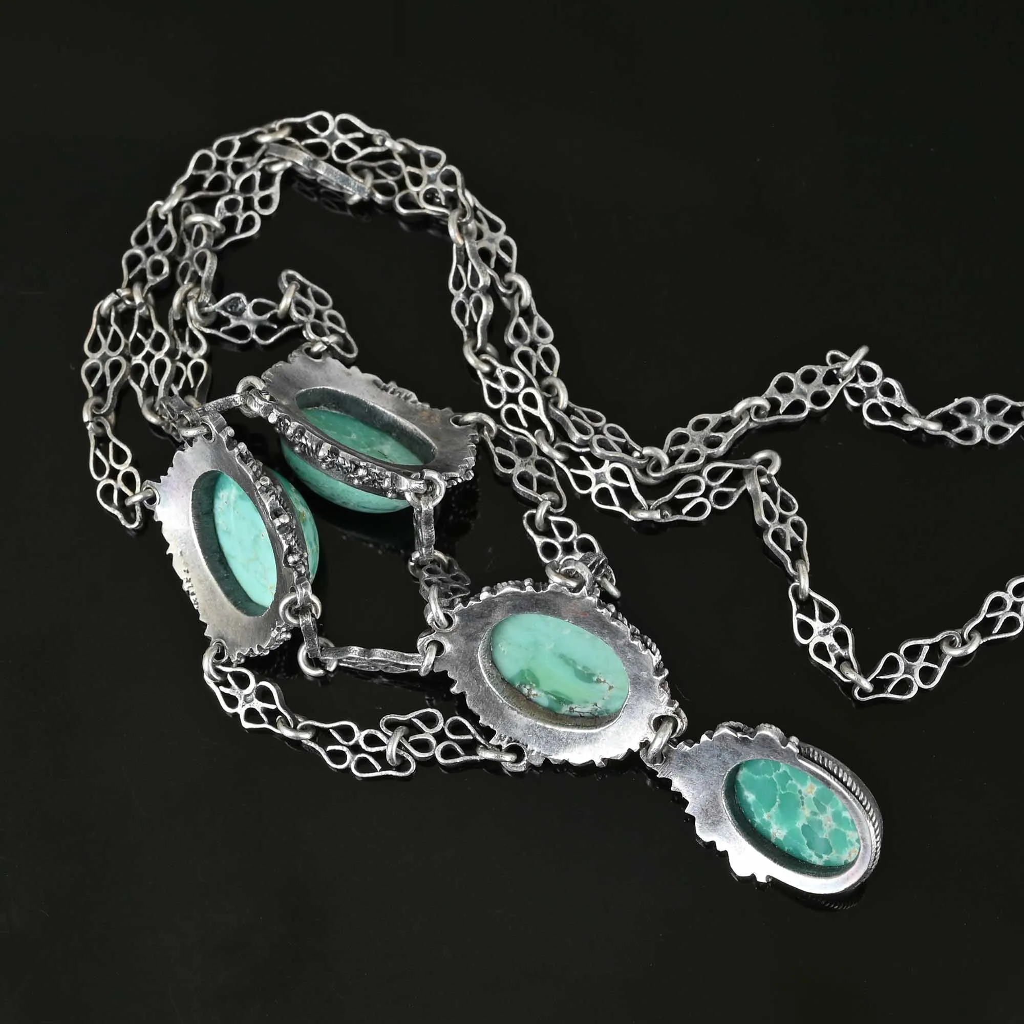 Antique Silver Etruscan Turquoise Festoon Necklace