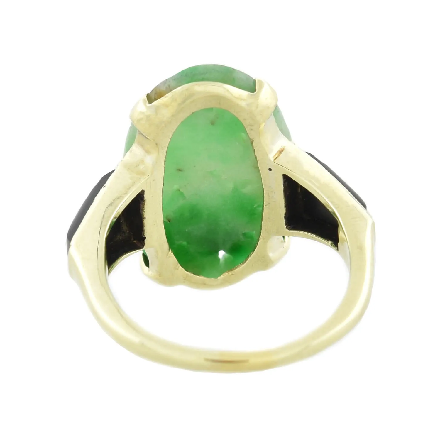 Art Deco 14kt Carved Natural Floral Jadite   Onyx Ring