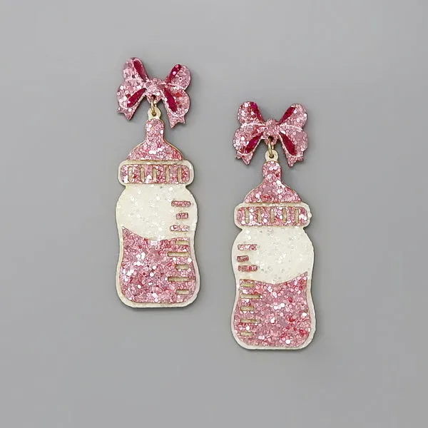 Baby Bottle Glittered Dangle Earrings