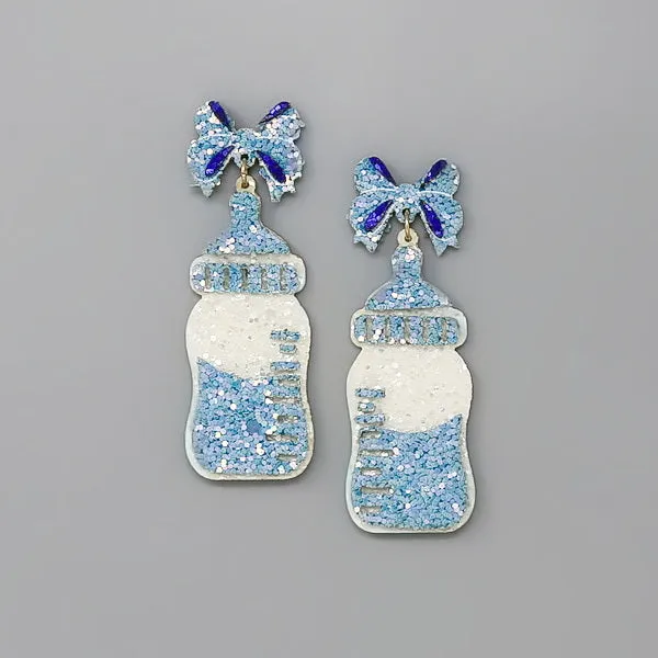 Baby Bottle Glittered Dangle Earrings