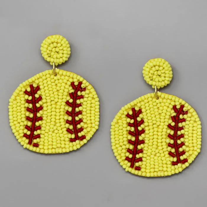 Baseball Seed Beaded Drop Earrings