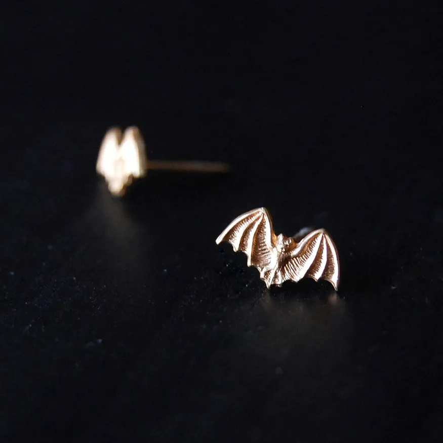 Bat Stud Earrings - Bright Brass