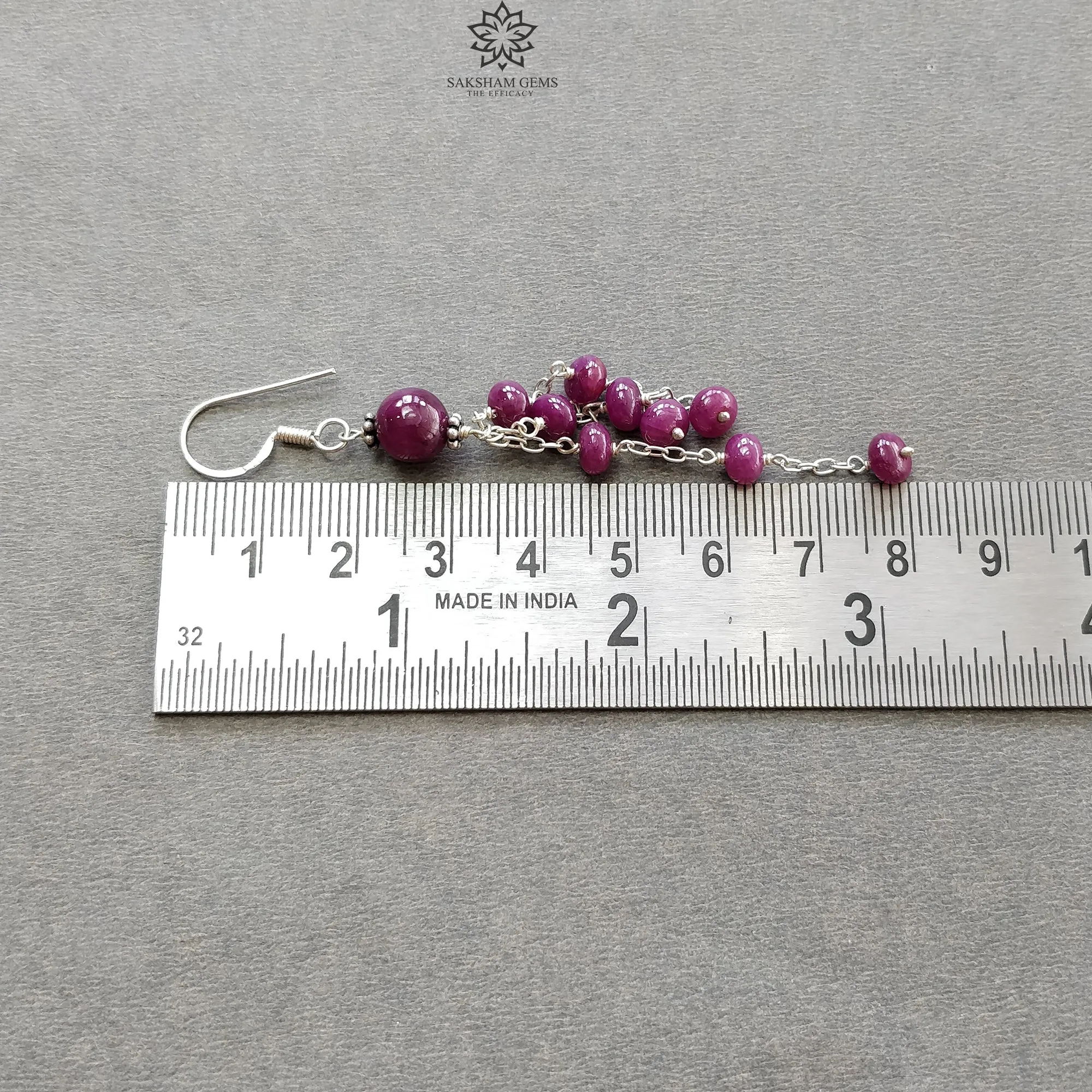 Beads Earring Ruby Beads Gemstone 925 Sterling Silver: 9.00gms Natural Untreated Long Drop Dangle Ear Wire Hook Earrings 3"