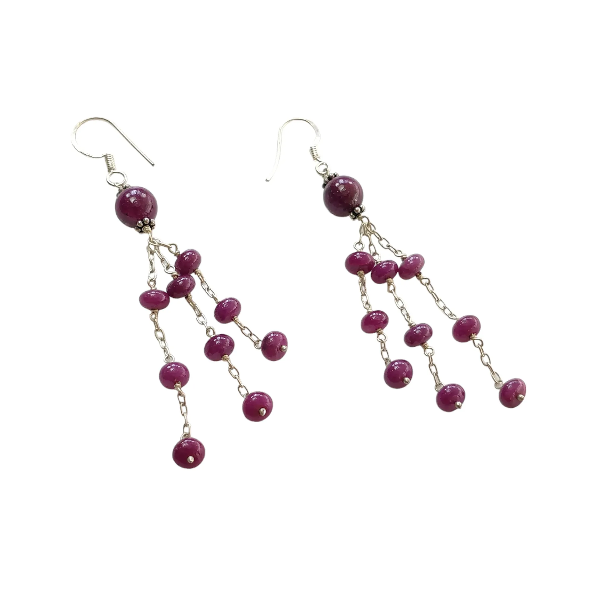 Beads Earring Ruby Beads Gemstone 925 Sterling Silver: 9.00gms Natural Untreated Long Drop Dangle Ear Wire Hook Earrings 3"