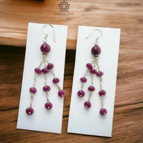 Beads Earring Ruby Beads Gemstone 925 Sterling Silver: 9.00gms Natural Untreated Long Drop Dangle Ear Wire Hook Earrings 3"