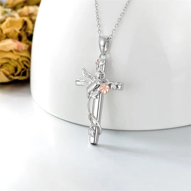 Bee/Hummingbird/Butterfly Necklace Cross Jewelry Gifts 925 Sterling Silver Cross Pendant Necklace for Her Women Girls