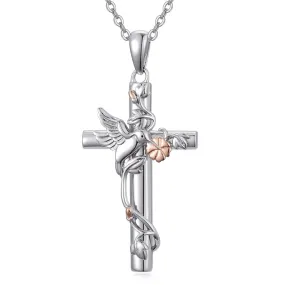 Bee/Hummingbird/Butterfly Necklace Cross Jewelry Gifts 925 Sterling Silver Cross Pendant Necklace for Her Women Girls