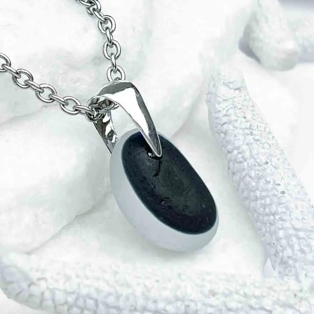 Black English Multi Sea Glass Sterling Silver Pendant | #5152