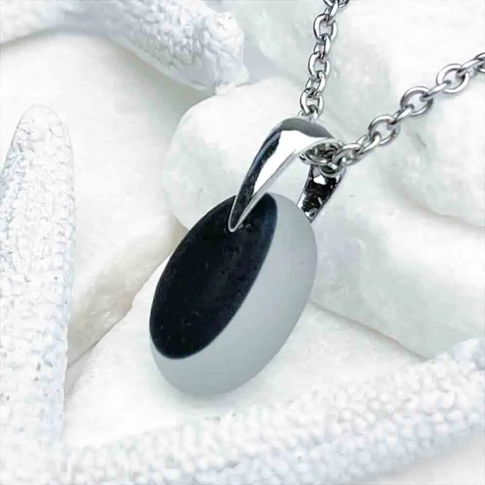 Black English Multi Sea Glass Sterling Silver Pendant | #5152