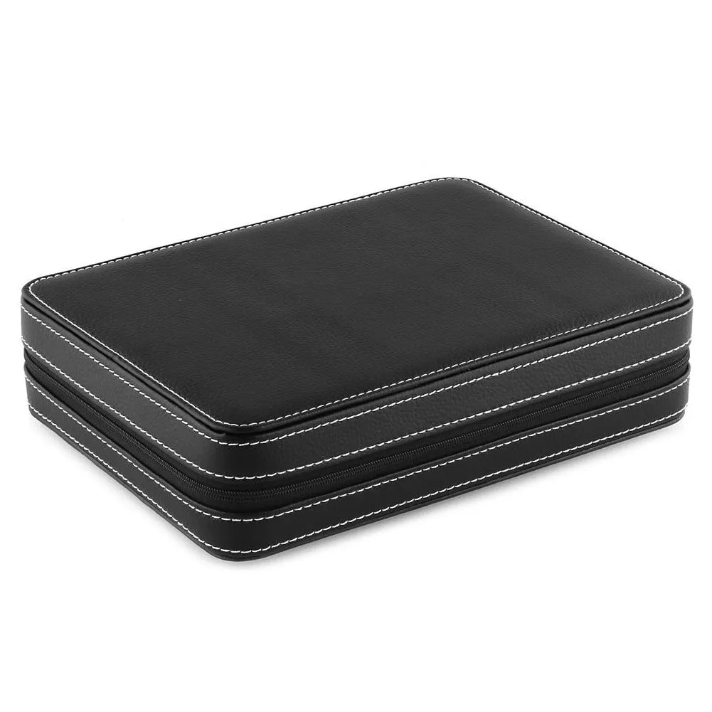 Black Leather Watch and Jewelry Zippered Display Storage Box