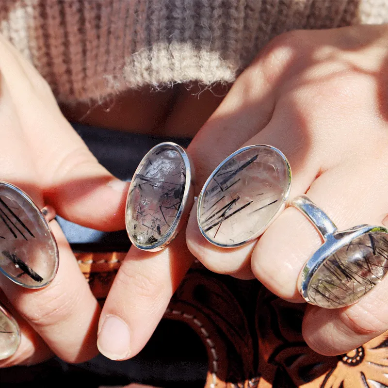 Black Rutilated Quartz Oval Ring