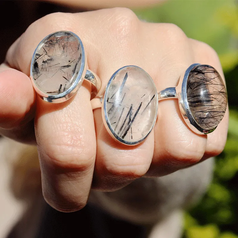 Black Rutilated Quartz Oval Ring