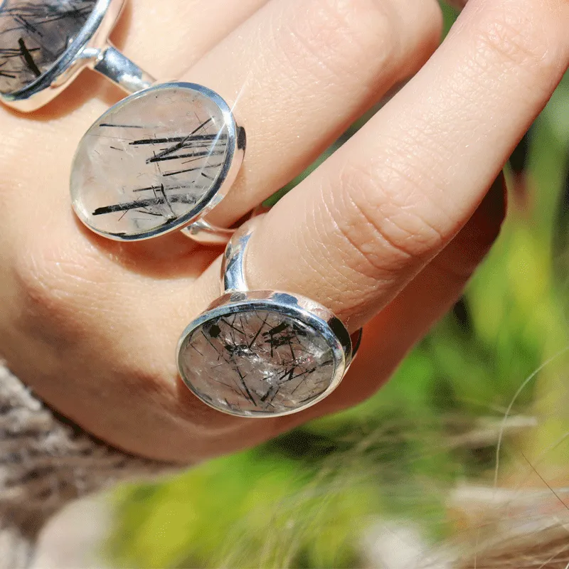 Black Rutilated Quartz Oval Ring