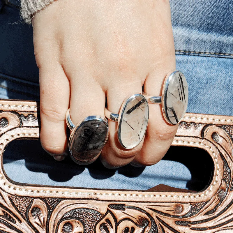 Black Rutilated Quartz Oval Ring