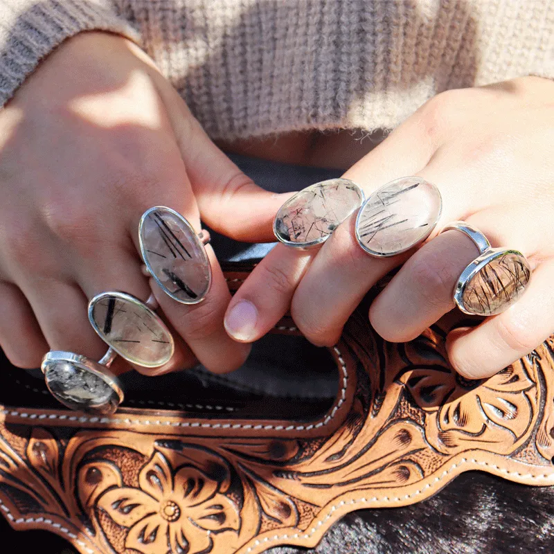 Black Rutilated Quartz Oval Ring