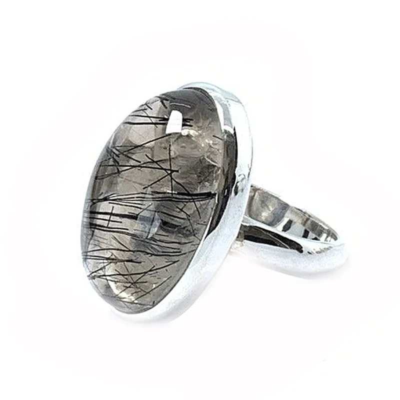 Black Rutilated Quartz Oval Ring