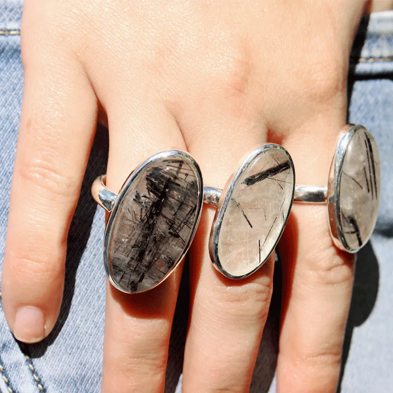 Black Rutilated Quartz Oval Ring