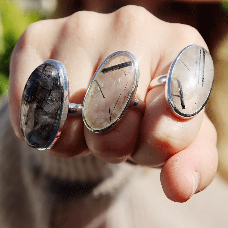 Black Rutilated Quartz Oval Ring