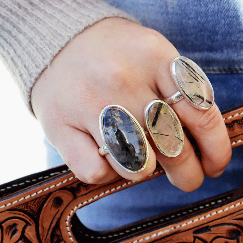 Black Rutilated Quartz Oval Ring