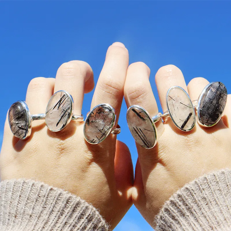 Black Rutilated Quartz Oval Ring