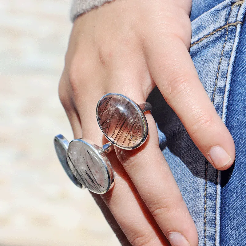 Black Rutilated Quartz Oval Ring