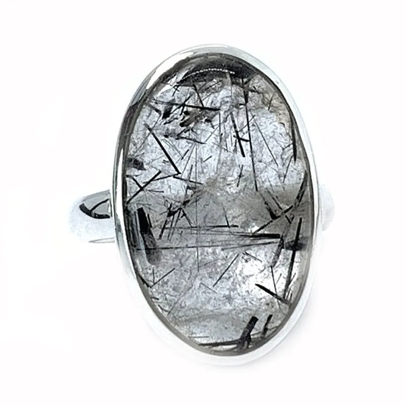 Black Rutilated Quartz Oval Ring