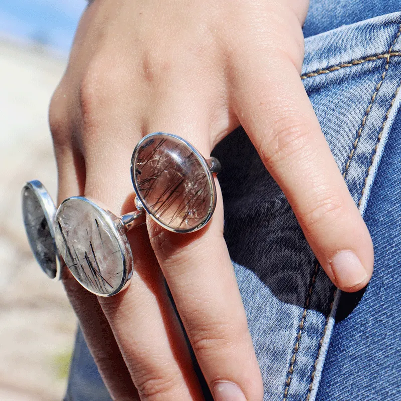 Black Rutilated Quartz Oval Ring