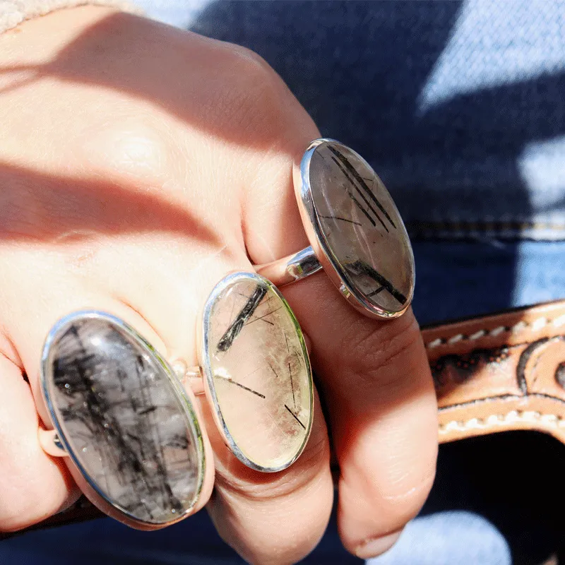 Black Rutilated Quartz Oval Ring