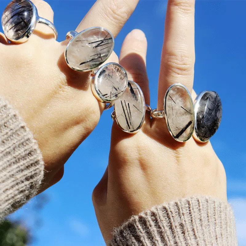 Black Rutilated Quartz Oval Ring