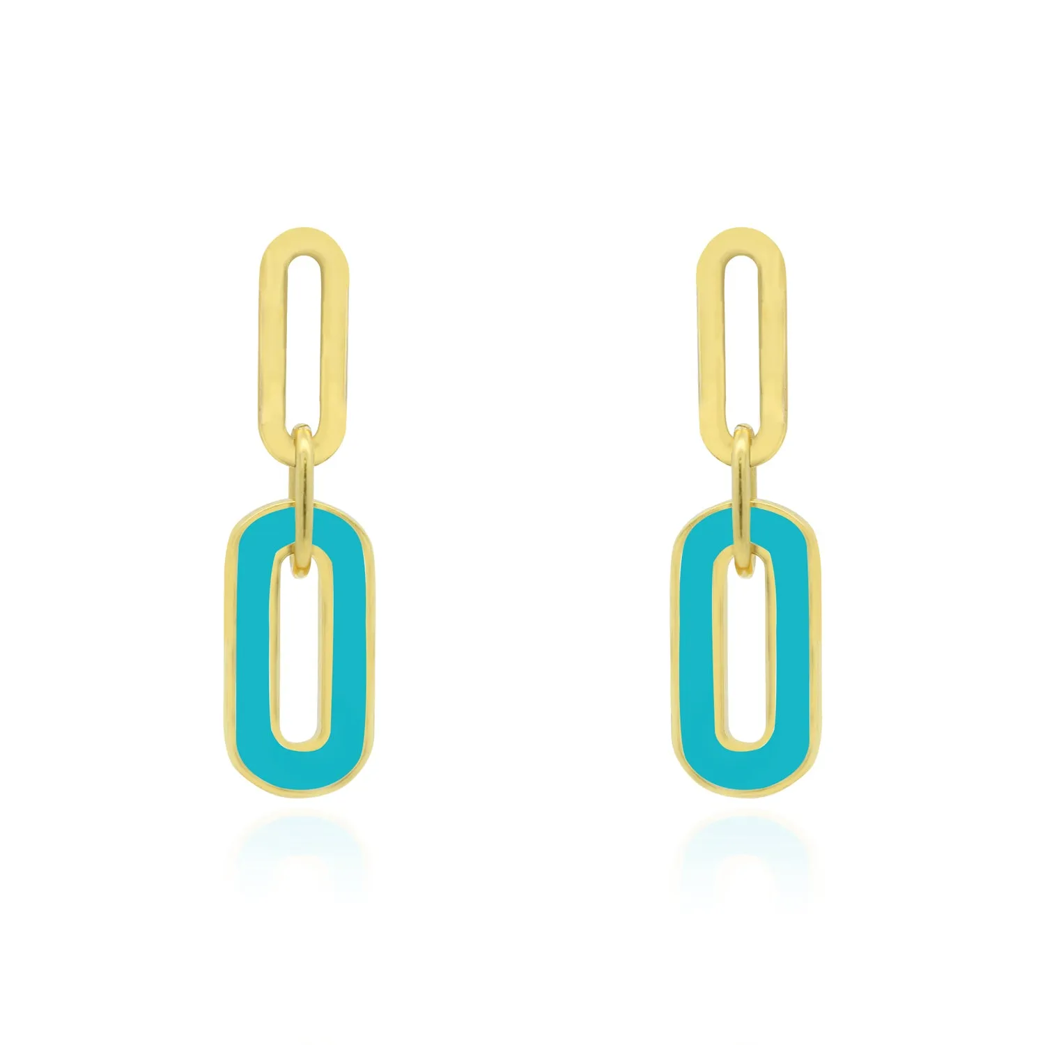 Blue Enamel Paperclip Link Earrings