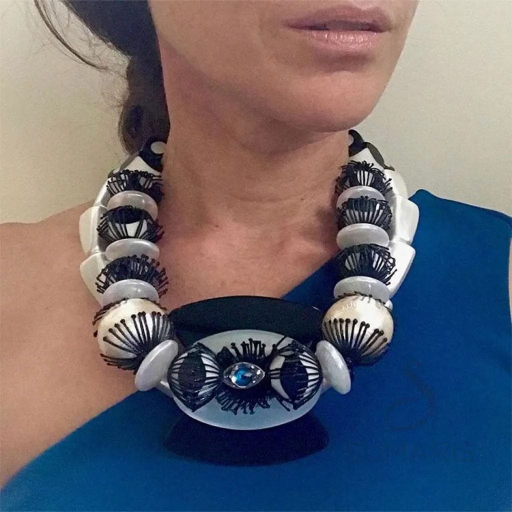 BLUE EYED OOAK STATEMENT NECKLACE