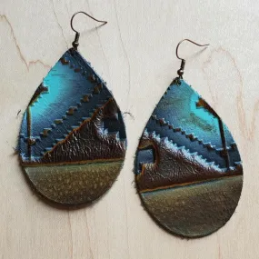 Blue Navajo Leather Teardrop Earrings