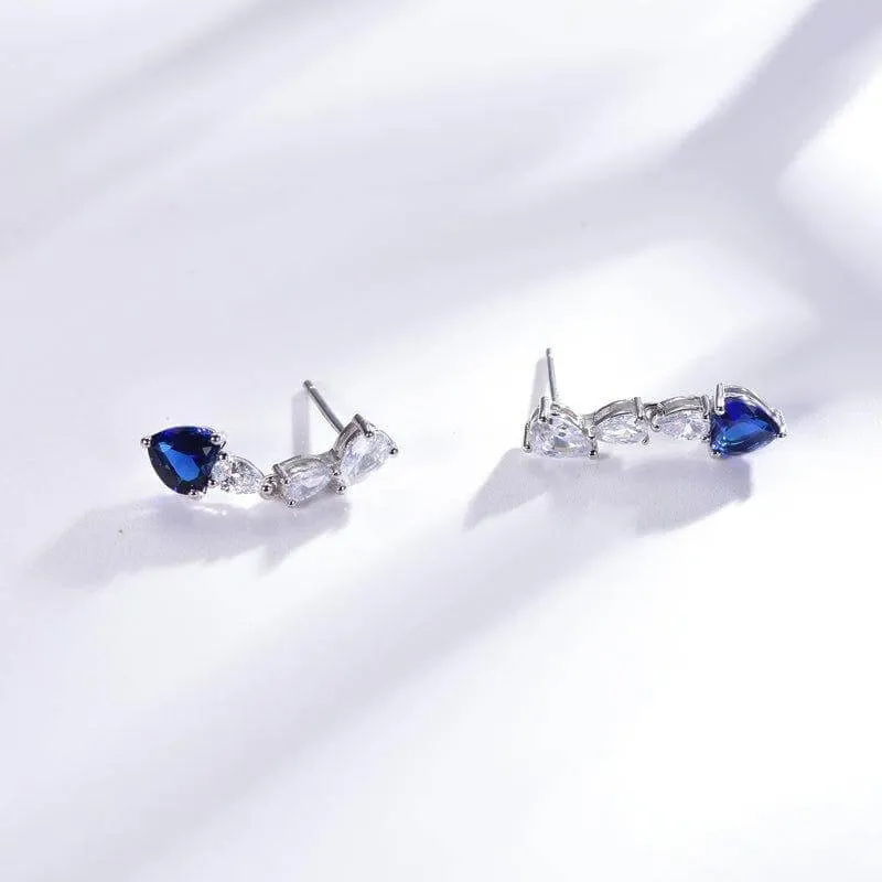 Blue Sapphire Heart Cut Drop Earrings