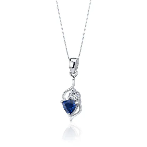 Blue Sapphire Trillion Cut Earrings Pendant Necklace Sterling Silver Jewelry Set