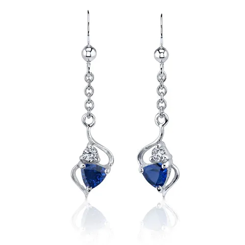 Blue Sapphire Trillion Cut Earrings Pendant Necklace Sterling Silver Jewelry Set