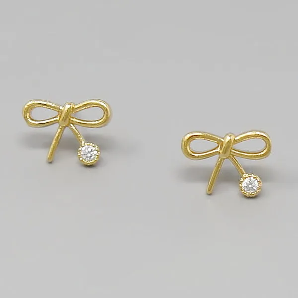 Bow CZ Detail Stud Earrings