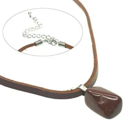 Brown Leather Necklace with Red Jasper Healing Energy Stone Pendant