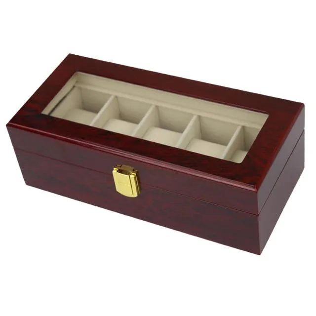 Brown Multi-Grid Luxury Wooden Watch Box Organizer